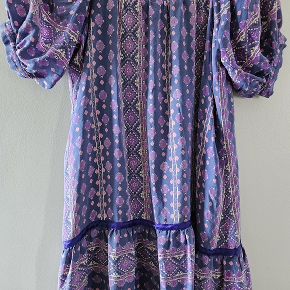 Anna Sui Vintage 90's Silk Mini Printed Boho Hippie Casual Dress Size Medium. - Picture 6 of 16